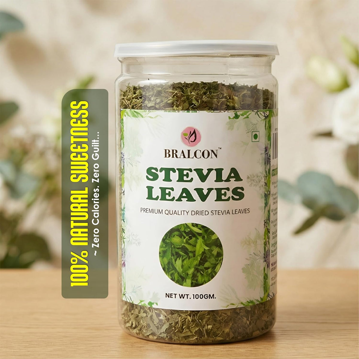 BRALCON Sugarfree Sweetener - 100% Pure Stevia Leaves Extract - Natural Stevia Dry Leaves 100gm