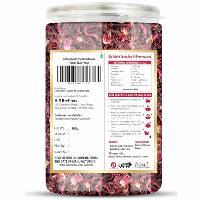 Online Quality Store Organic Hibiscus Flower Tea, Rose Flower Tea Combo- 200g (100g x 2 Pack) | Caffeine Free Herbal Tea | Premium Hibiscus Tea |use for Iced Tea, Cocktails|Improve Digestion| Rose Tea