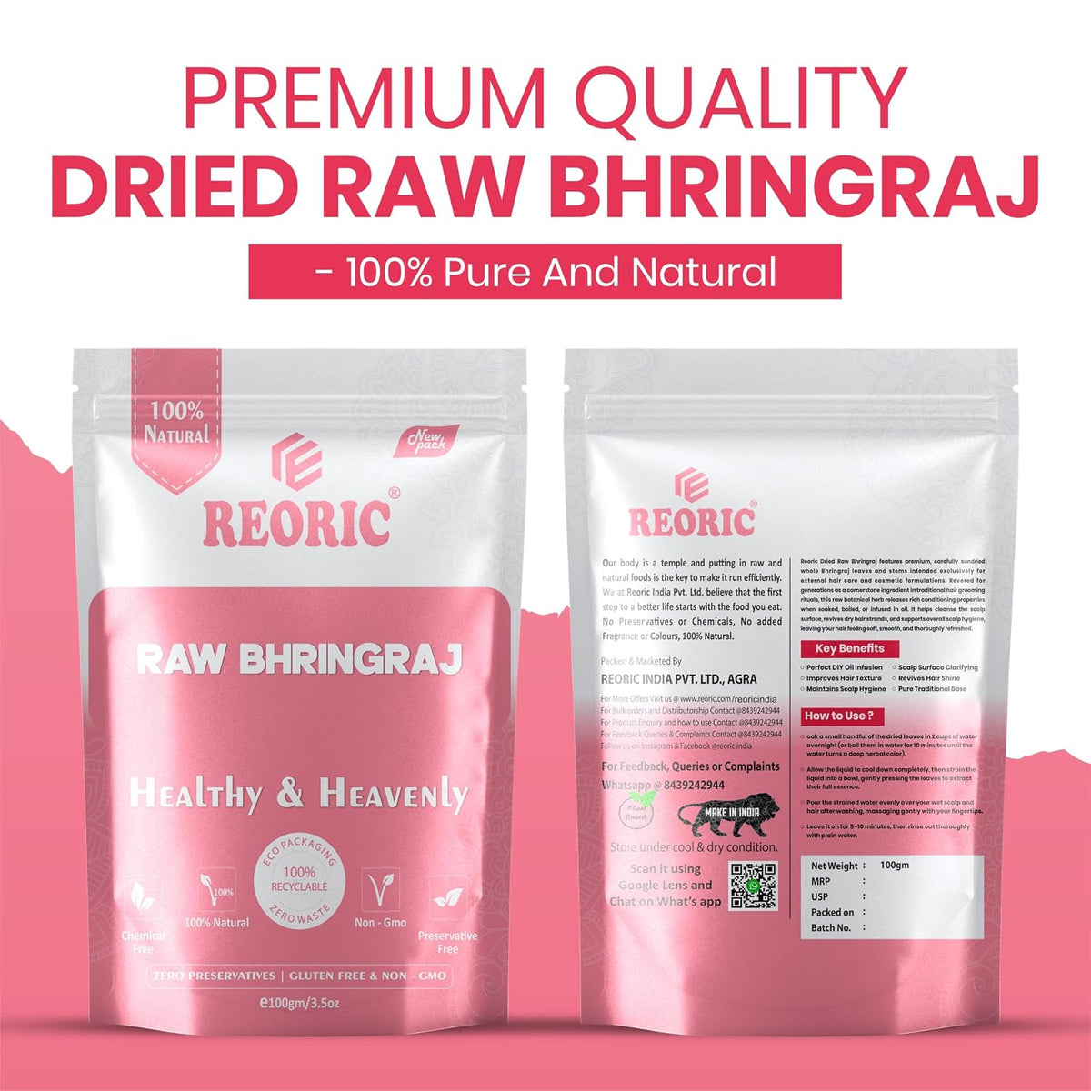 REORIC Raw Dried Bhringraj Whole Herb -100g
