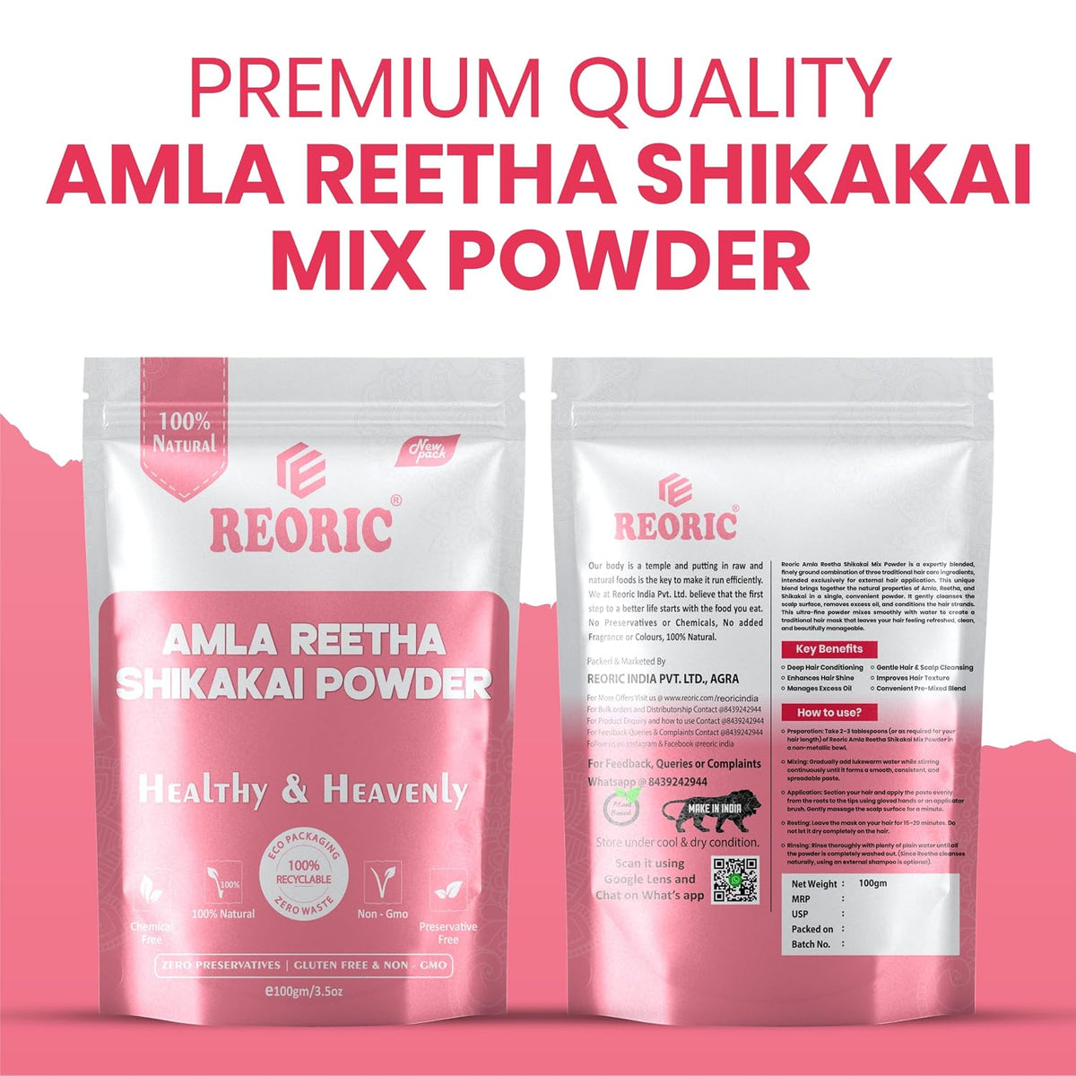 REORIC Amla Reetha Shikakai Powder for Hair Cleansing -100g