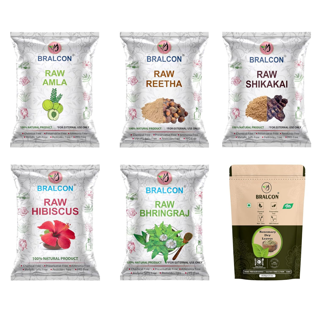 BRALCON Reetha Amla Shikakai Powder | Natural Hair Care Powder Set - 300 g , 100g Each | Chemical-Free | Hair Shampoo