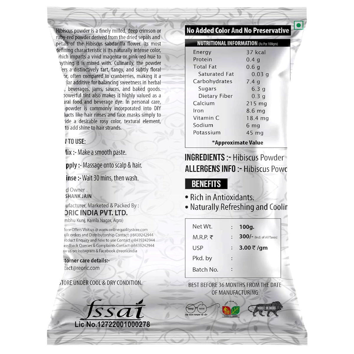 Amla, Reetha, Shikakai, Hibiscus, Bhringraj - 100g each (100 X 5 Pack) || Natural Herbal Powder Combo for Hairs || Chemical Free (Pack of 5, 100g each, Total 500 g Pack)