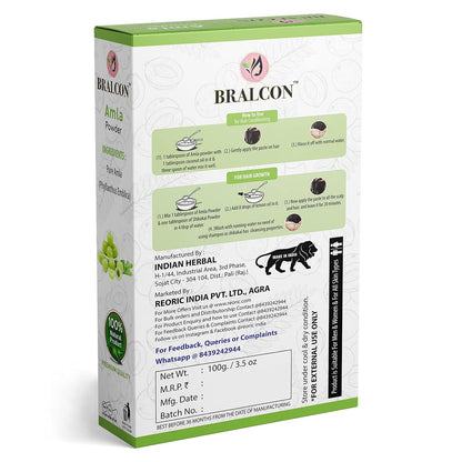 BRALCON Organic Amla Powder, Reetha Powder, Shikakai Powder, Bhringraj Powder, Hibiscus Powder, Henna Powder, Indigo Powder Combo-700g(100g x 7 Pack)