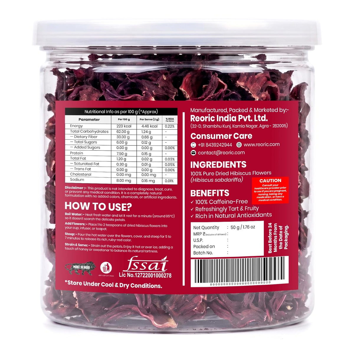 REORIC Dried Hibiscus Flower Tea 50g