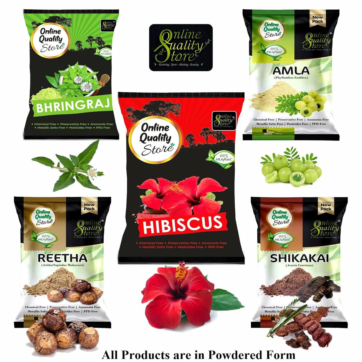 Online Quality Store Amla Reetha Shikakai Bhringraj and Hibiscus Powder for Hair