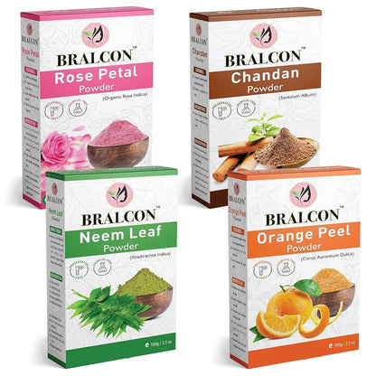 BRALCON Rose, Chandan, Neem, Orange Powder Combo-400g(100g x 4 Pack, Organic)