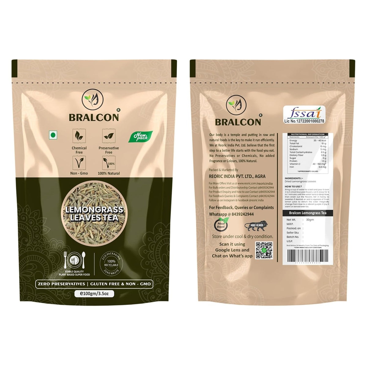 BRALCON Premium Dried Lemongrass Leaves Tea 30g