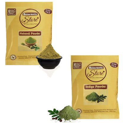 Online Quality Store Indigo Powder For Black Hair + Mehendi Powder |Natural Indigo (Indigofera Tinctoria) Powder for hair black |Natural Black Dye |Indigo Powder Organic |Natural dye |heena powered for hair |heena mehandi for hair,100g