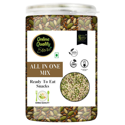 Online Quality Store Mix Seeds - 250g Jar | 6-In-1 Super Seeds Mix | Pumpkin, Sunflower, Watermelon, Flax, Strawberry and Chery Seeds - Mixed seeds for weight loss | Edible Seeds