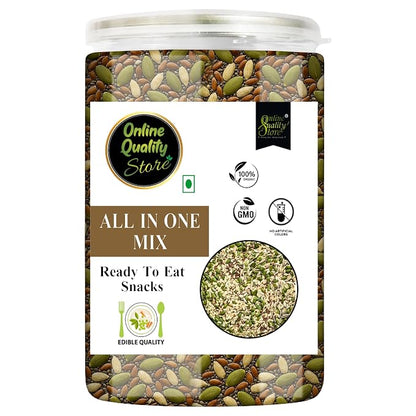 Online Quality Store Mix Seeds - 250g Jar | 6-In-1 Super Seeds Mix | Pumpkin, Sunflower, Watermelon, Flax, Strawberry and Chery Seeds - Mixed seeds for weight loss | Edible Seeds