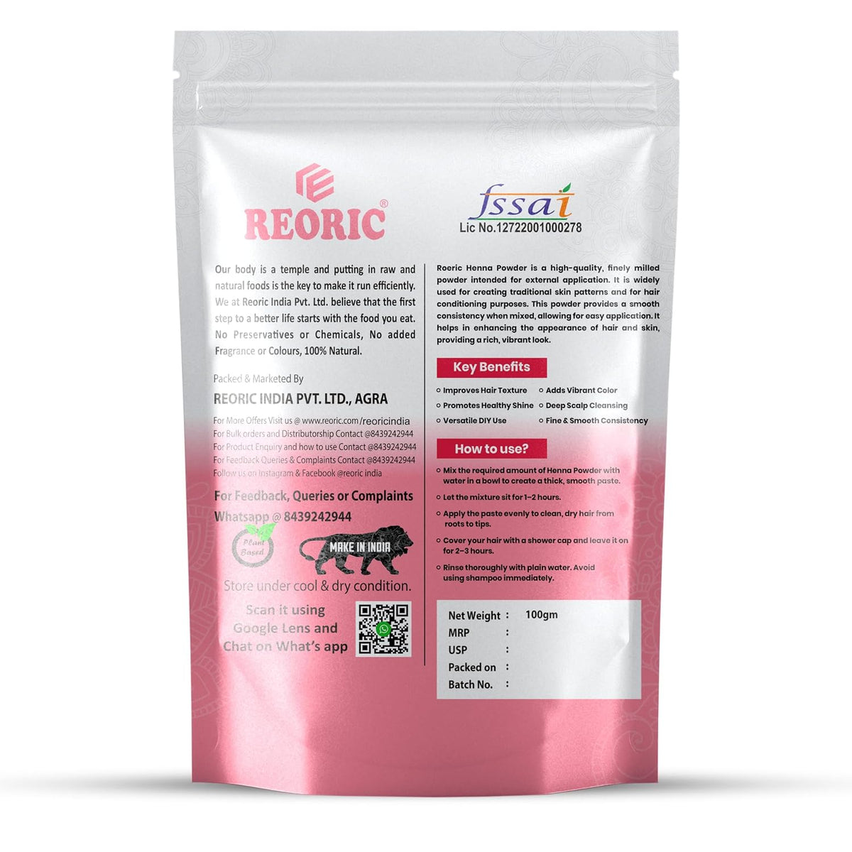 REORIC Henna Powder for Hair Color -100g