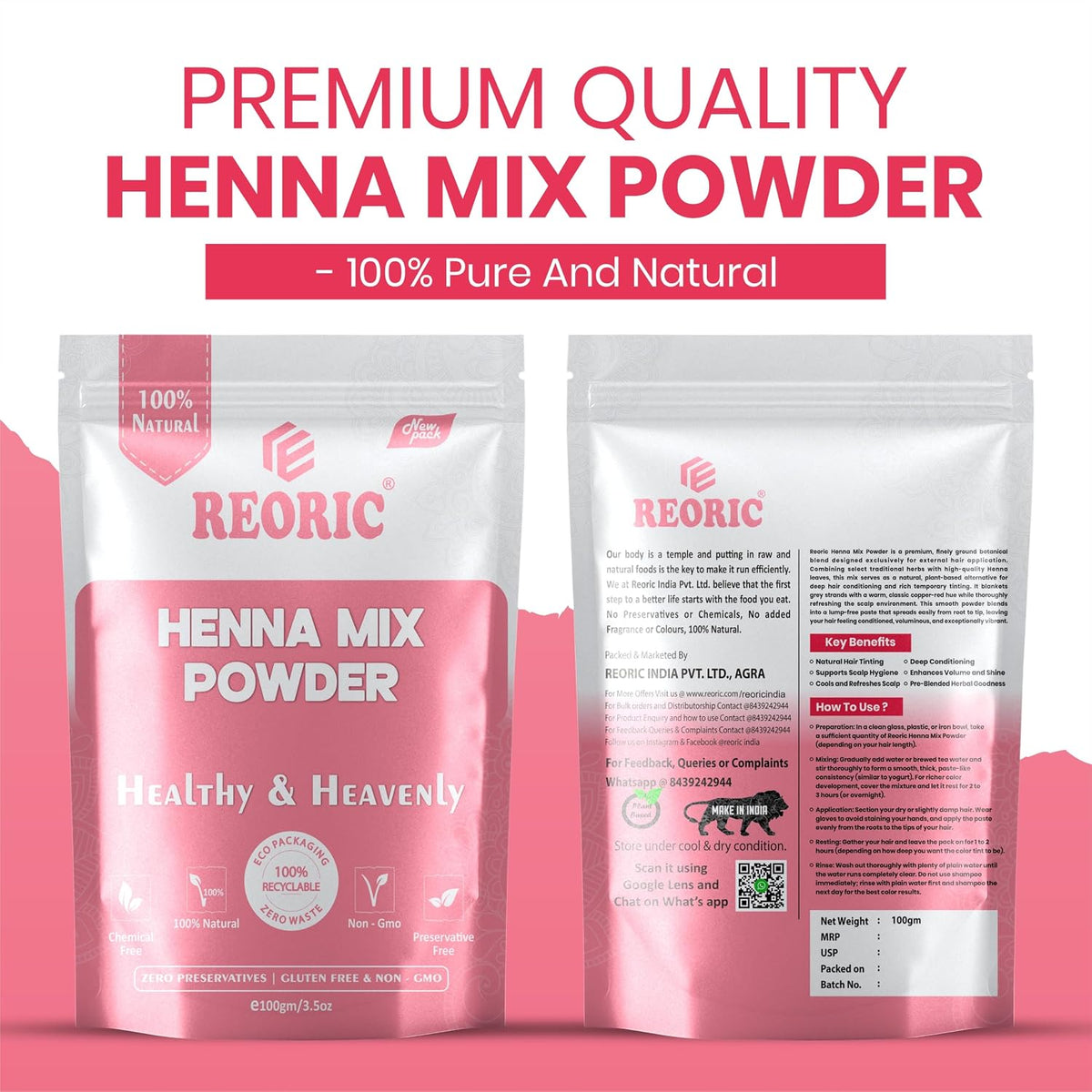 REORIC Henna Mix Powder for Natural Hair Color -100g