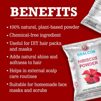 BRALCON Hibiscus Powder - 100gm, Natural Pure Hibiscus Rosa-Sinensis Flower Powder for Face Pack and Hair Mask, Hair Conditioner for Dull Hair & Dry Scalp, Gudhal Ka Phool Powder