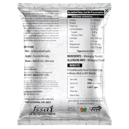 BRALCON Bhringraj Powder for Hair Oil, Hair Masks & Packs (100g) - 100% Natural, Chemical Free