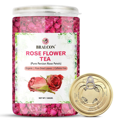 BRALCON Organic Herbal Tea Combo Pack- Hibiscus Flower Tea, Rose Flower Tea- 200g (100g x 2 Pack)