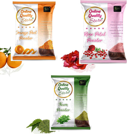 Online Quality Store Organic Neem Leaves Powder (50g) + Rose Petals Powder (50g) + Orange Peel Powder(50g), 150g