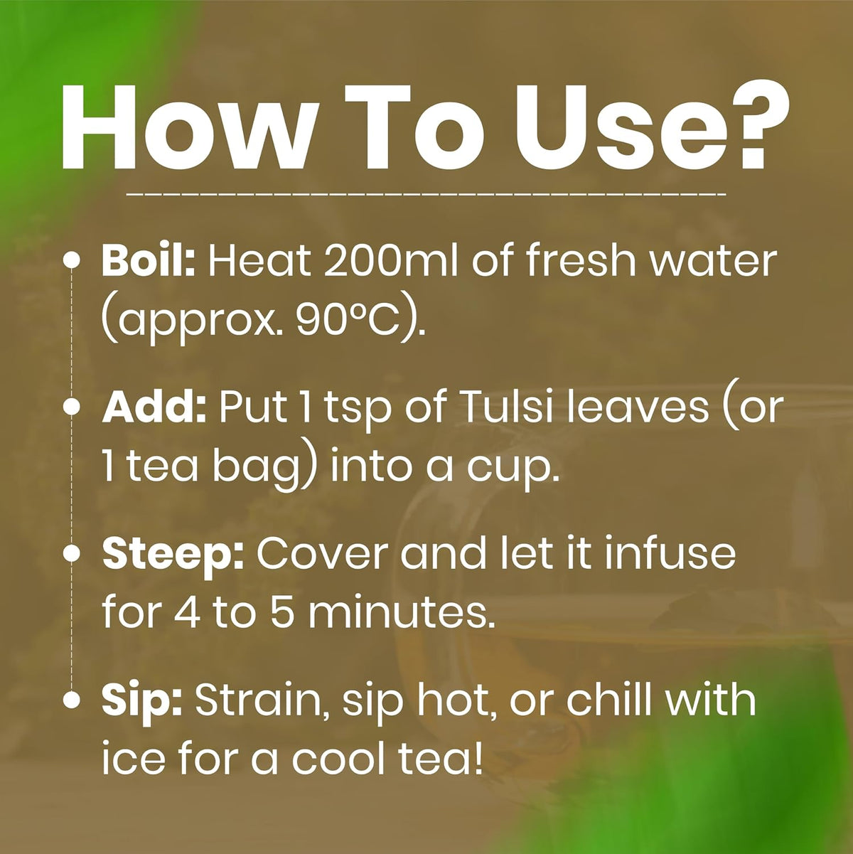 REORIC Tulsi Herbal Tea | Premium Holy Basil Leaves Tea Infusion for Morning & Evening Refreshment, 50g