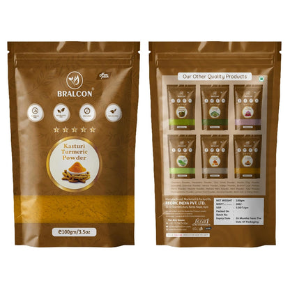 BRALCON Kasturi Turmeric Powder 100gm for Face Beauty and Skin Treatment - Wild Turmeric Powder for All Skin Types - 100% Natural and Chemical Free