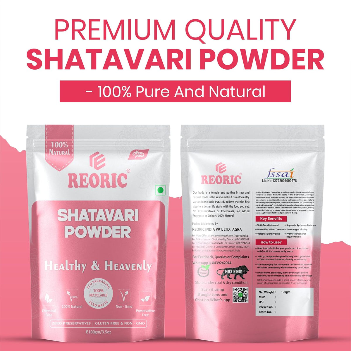 Reoric Pure Shatavari Powder Traditional Herbal Powder -100g