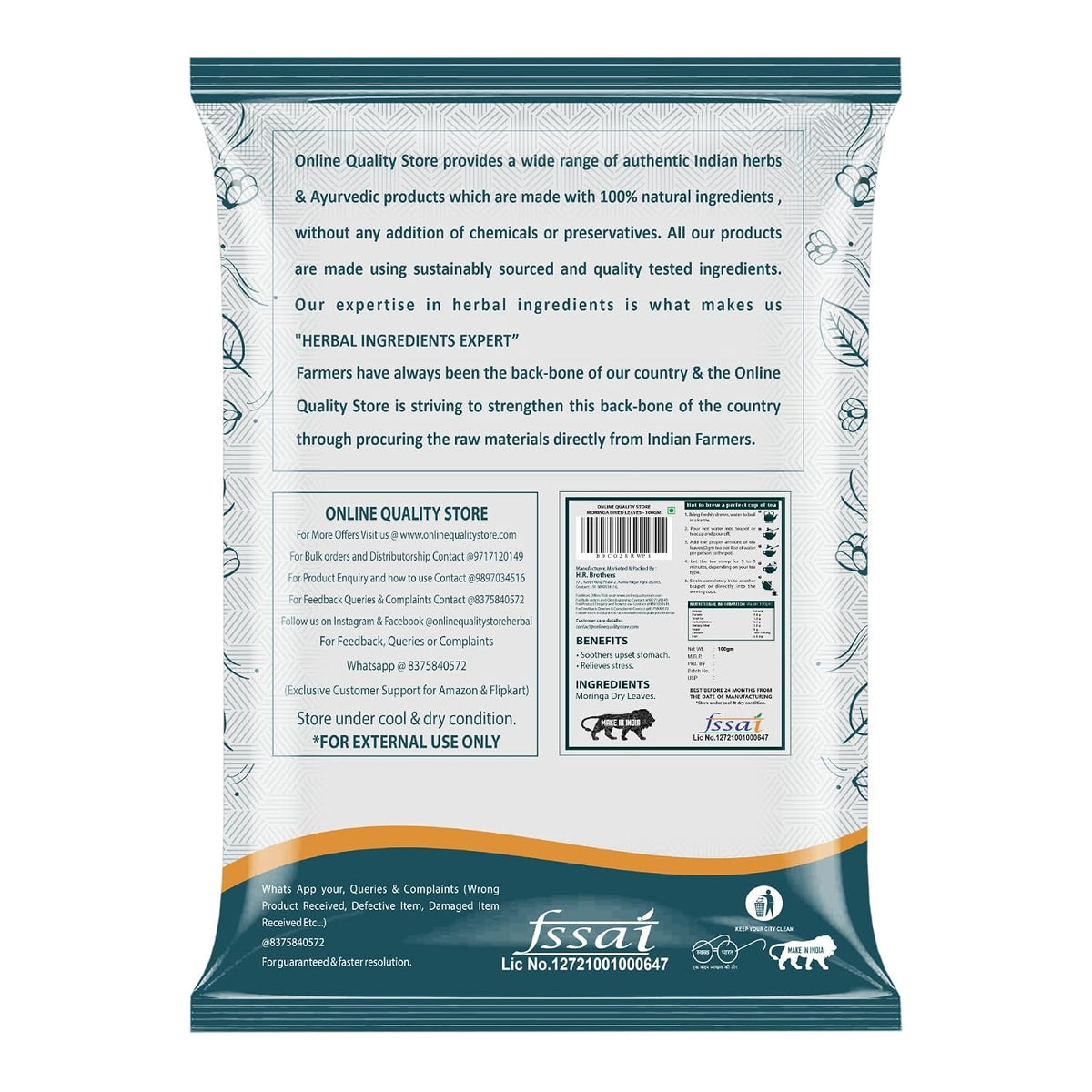 Online Quality Store Moringa Leaves - 100g |Moringa Dry Leaf, Dried Drumstick Tree Leaves, Natural Super-Food – For Making Herbal Tea, Smoothies, Soups - multiuse