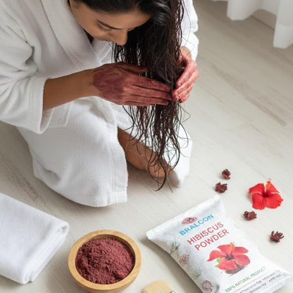 BRALCON Hibiscus Powder - 100gm, Natural Pure Hibiscus Rosa-Sinensis Flower Powder for Face Pack and Hair Mask, Hair Conditioner for Dull Hair & Dry Scalp, Gudhal Ka Phool Powder
