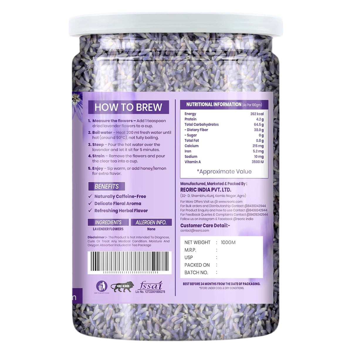 REORIC Dried Lavender Flowers 100g