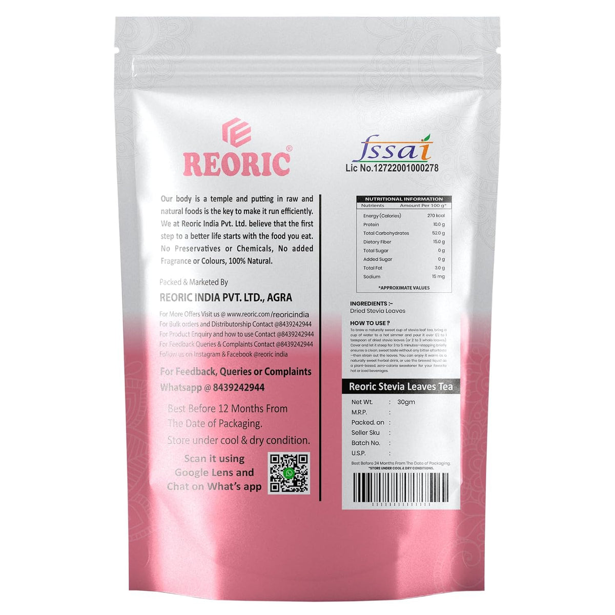 REORIC Dried Stevia Leaves Tea 30g