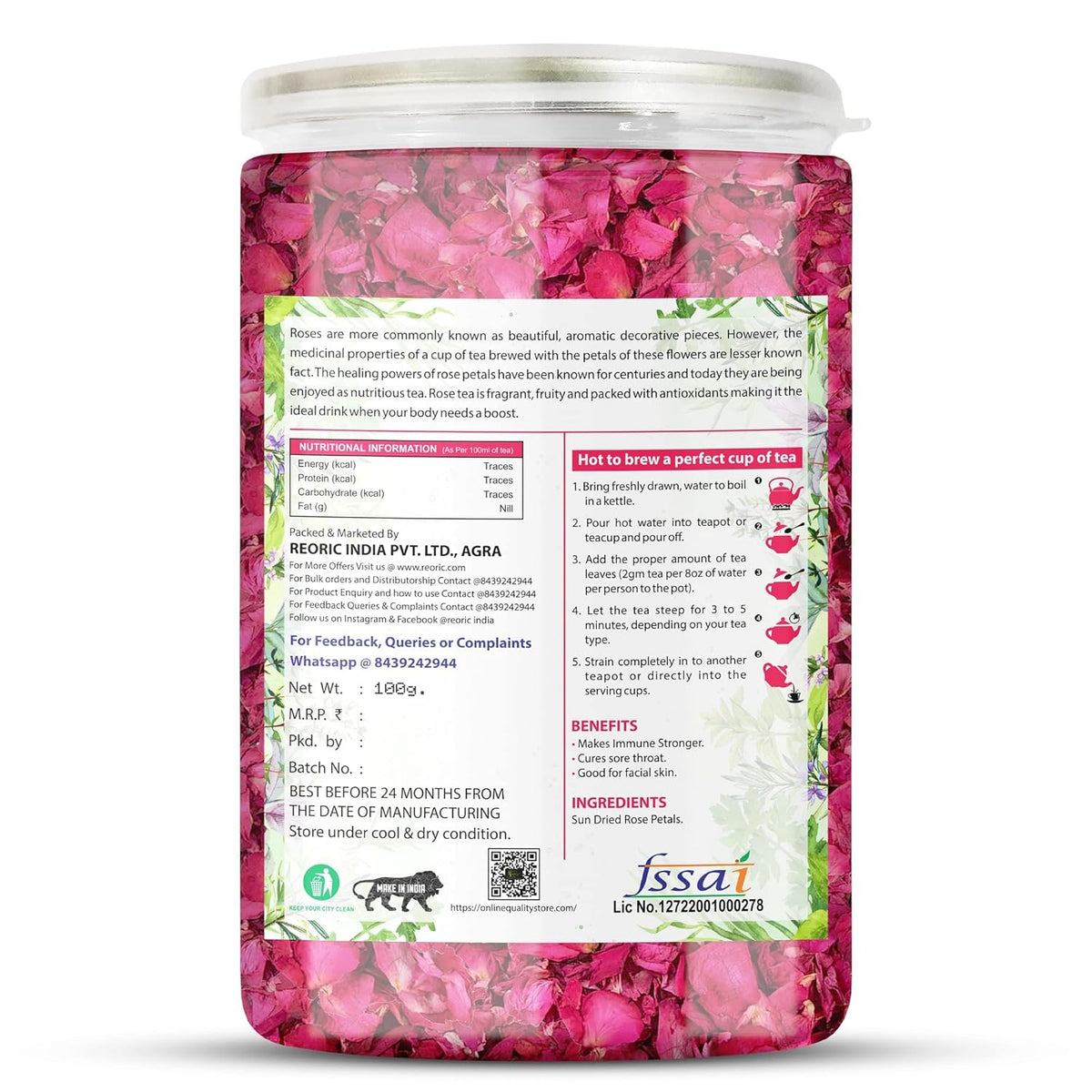 BRALCON Organic Herbal Tea Combo Pack- Hibiscus Flower Tea, Butterfly Pea Flower Tea, Rose Flower Tea- 300g(100g x 3 Pack)