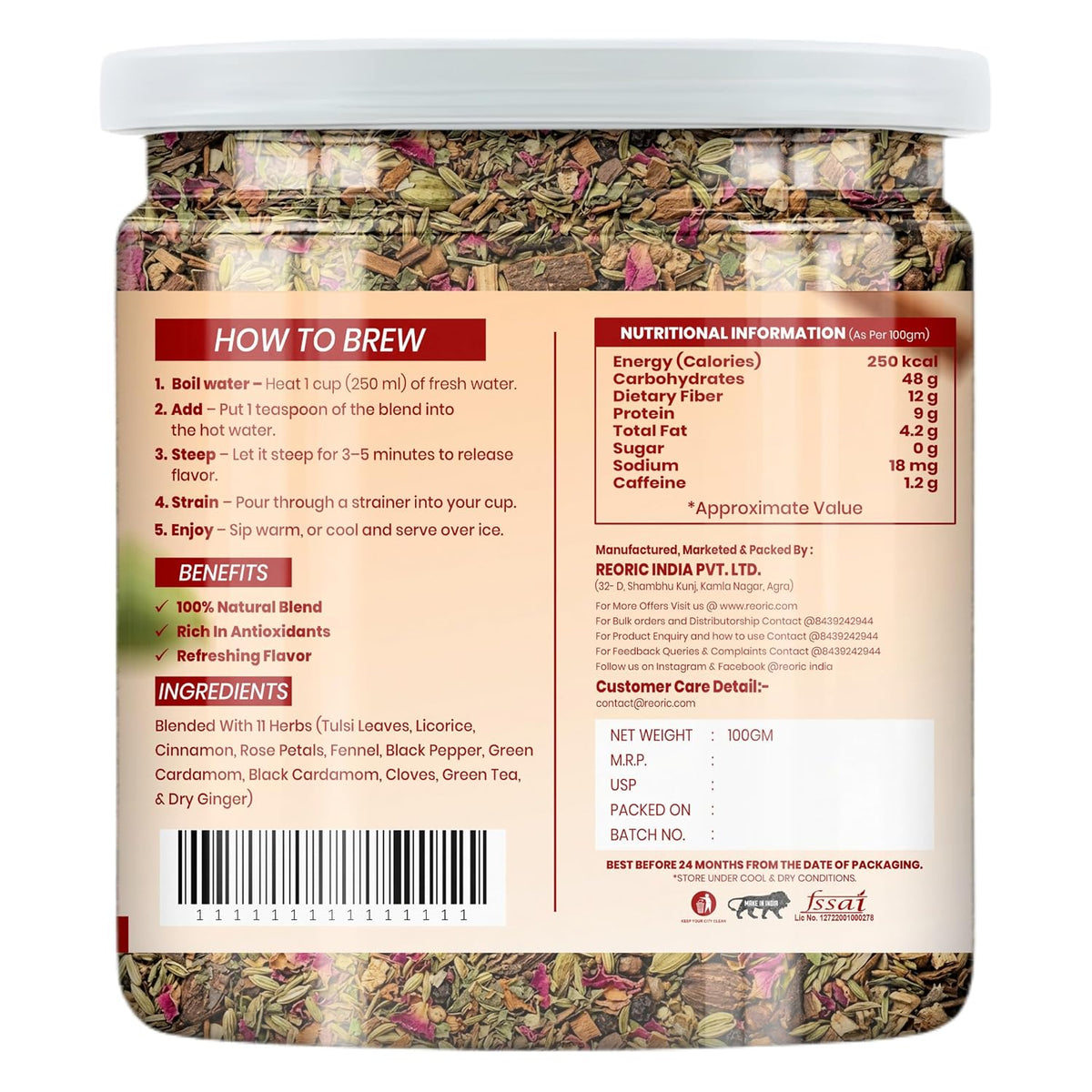 REORIC Herbal Tea Blend with 11 Spices & Botanical Ingredients -100g