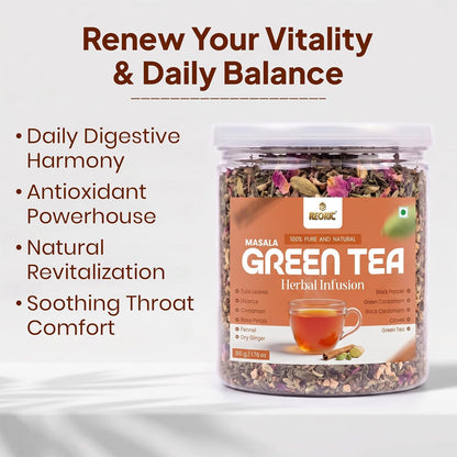 REORIC Masala Green Tea 50g | Spiced Green Tea Blend with Aromatic Indian Spices | Flavorful Hot Beverage Loose Tea | Daily Refreshment Brew