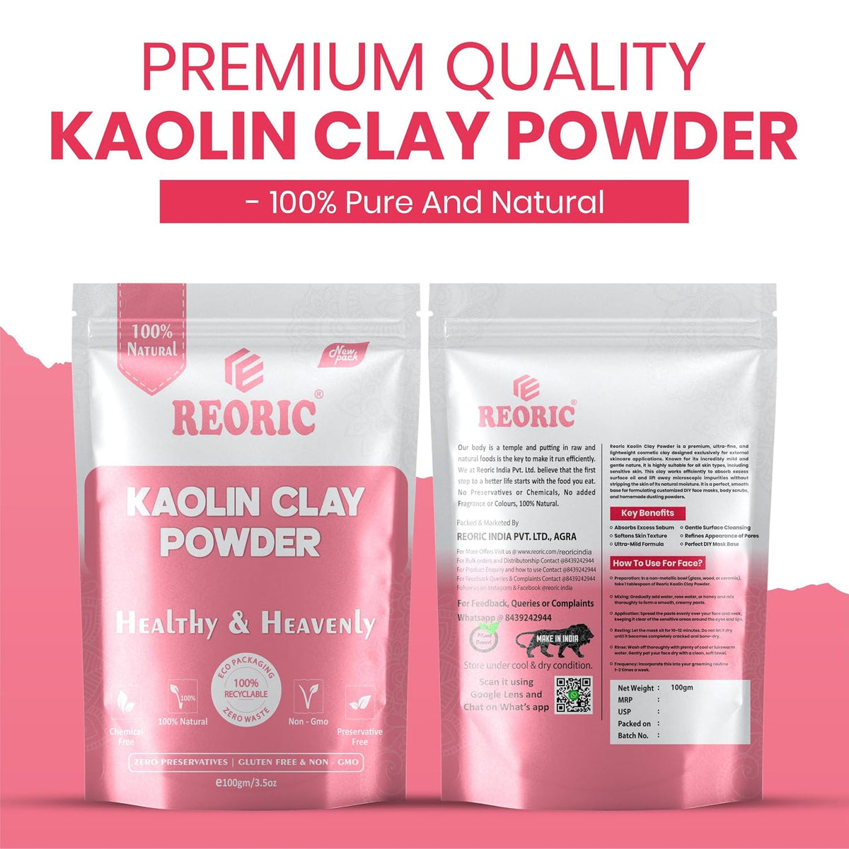 REORIC Kaolin Clay Powder for Face Pack -100g
