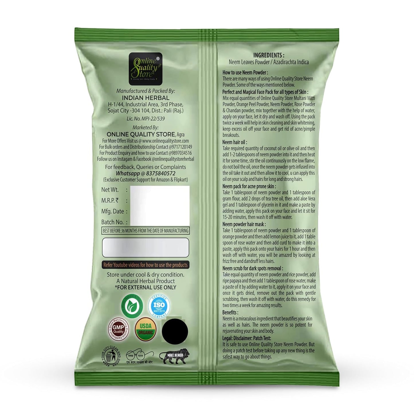Multani Mitti Powder + Chandan + Orange Peel + Neem + Rose Powder (Pack of 5) 400g