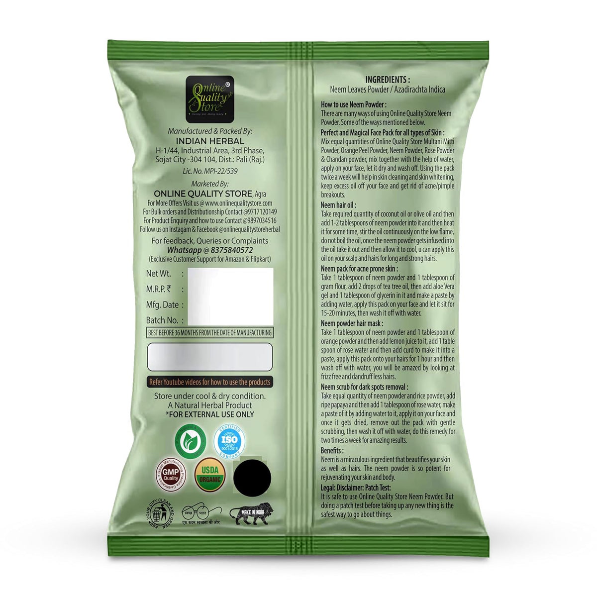Online Quality Store chandan powder for face pack |chandan powder herbal|orange peel powder for skin |Orange Peel Powder|santra chilka powder|Neem Powder Face Pack|natural face pack powder, 150g