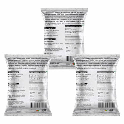 BRALCON Organic Raw Reetha, Amla, Shikakai Combo Pack- 300g(100g x 3 Pack)