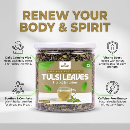REORIC Tulsi Herbal Tea | Premium Holy Basil Leaves Tea Infusion for Morning & Evening Refreshment, 50g