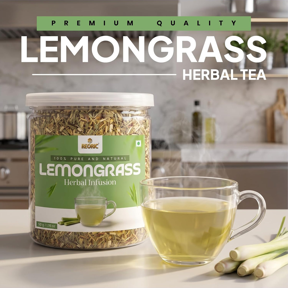 REORIC Lemongrass Herbal Tea 50g | Dried Lemongrass Leaf Infusion | Citrus Aromatic Herbal Tea Blend | Daily Hot Refreshment Brew