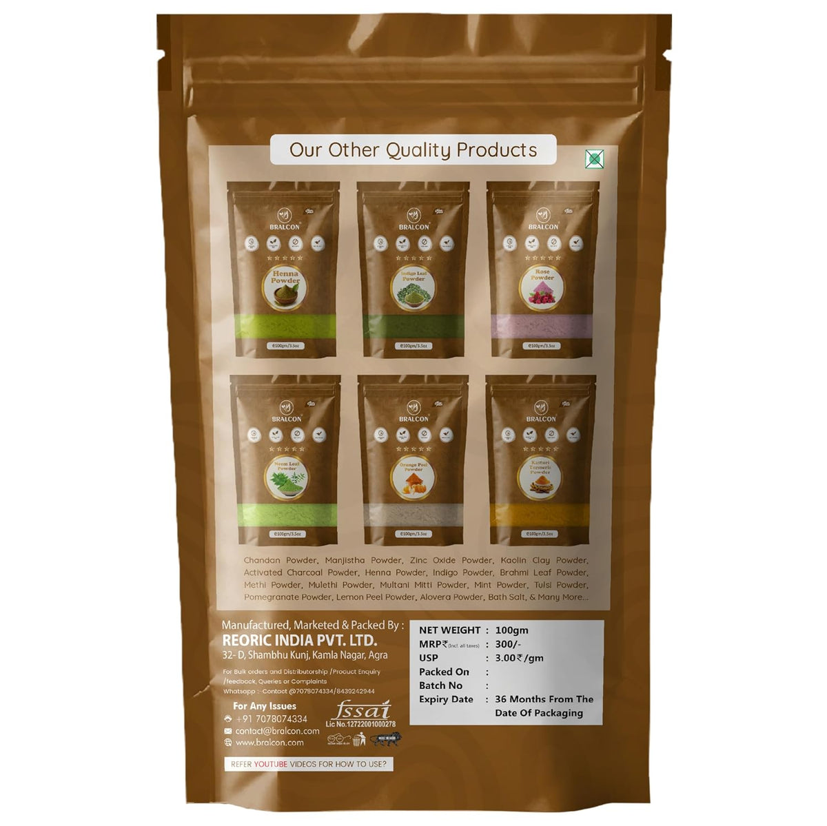 BRALCON Manjistha Powder, 100g | Rubia Cordifolia | 100% Pure & Natural Skin Treatment Mask for Face, Hair Care & Skin Care | for Acne, Pigmentation & Skin Brightening