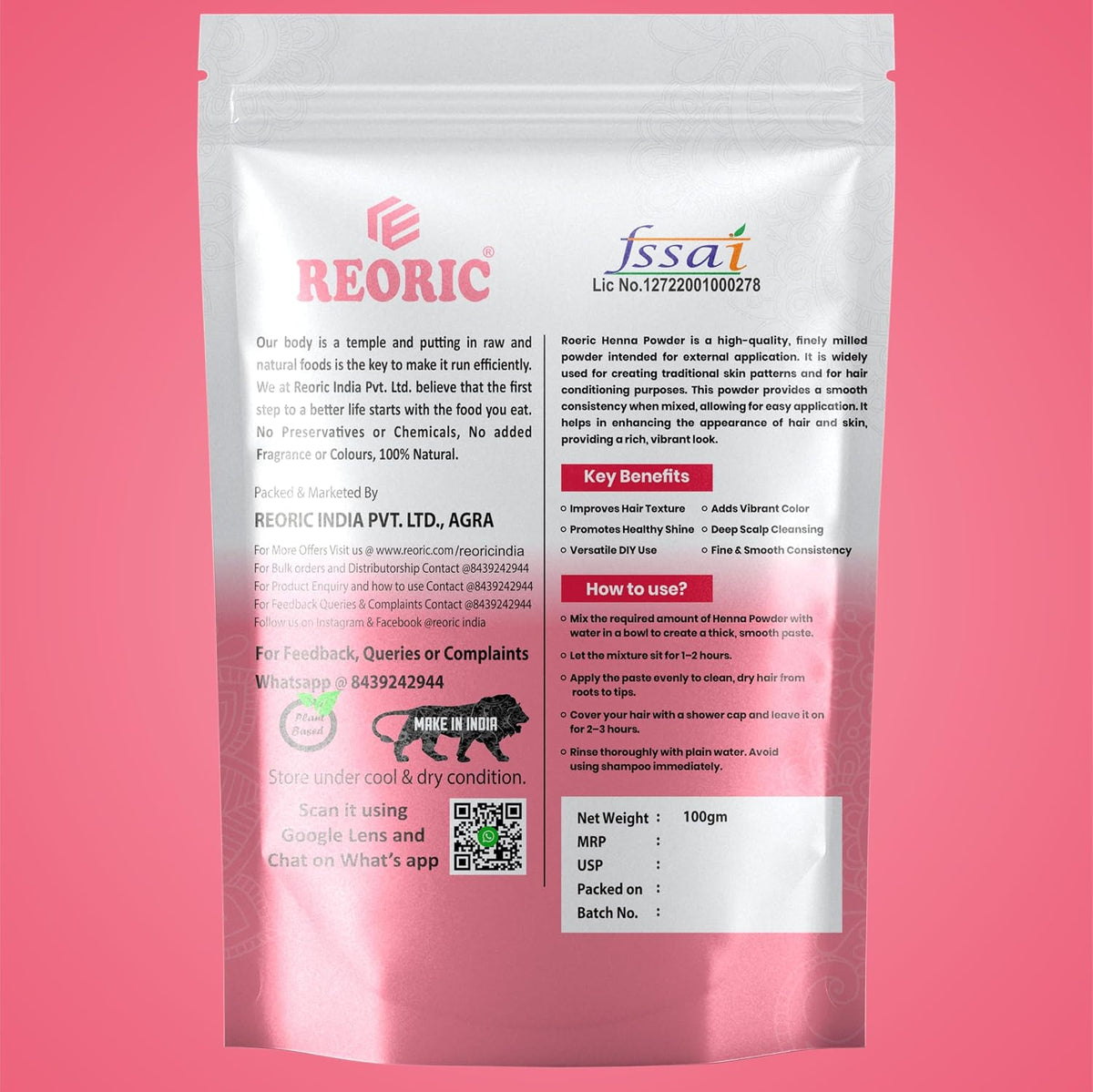 REORIC Henna Powder 100g and Indigo Leaf Powder 100g Combo