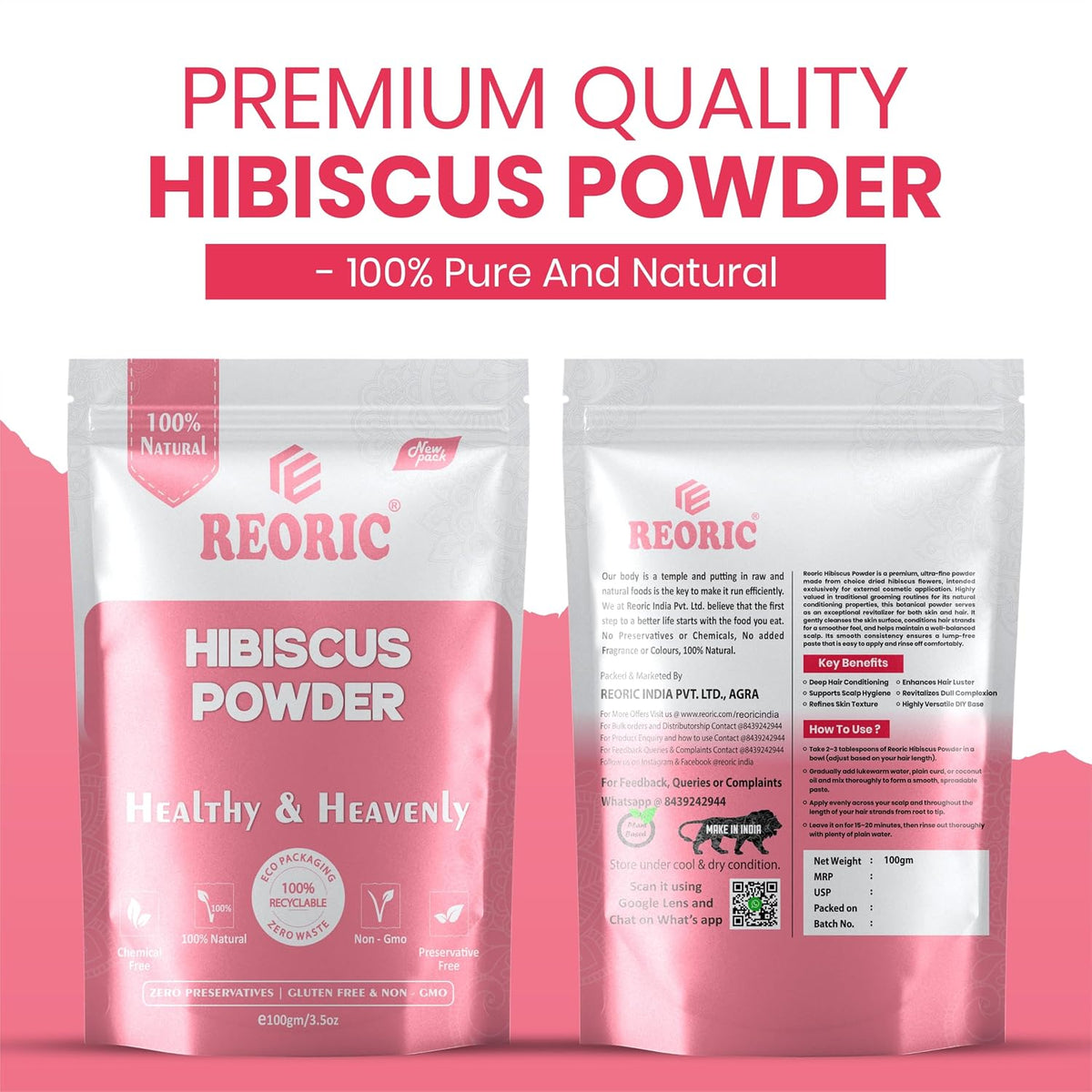 REORIC Hibiscus Powder for Hair and Skin Care -100g