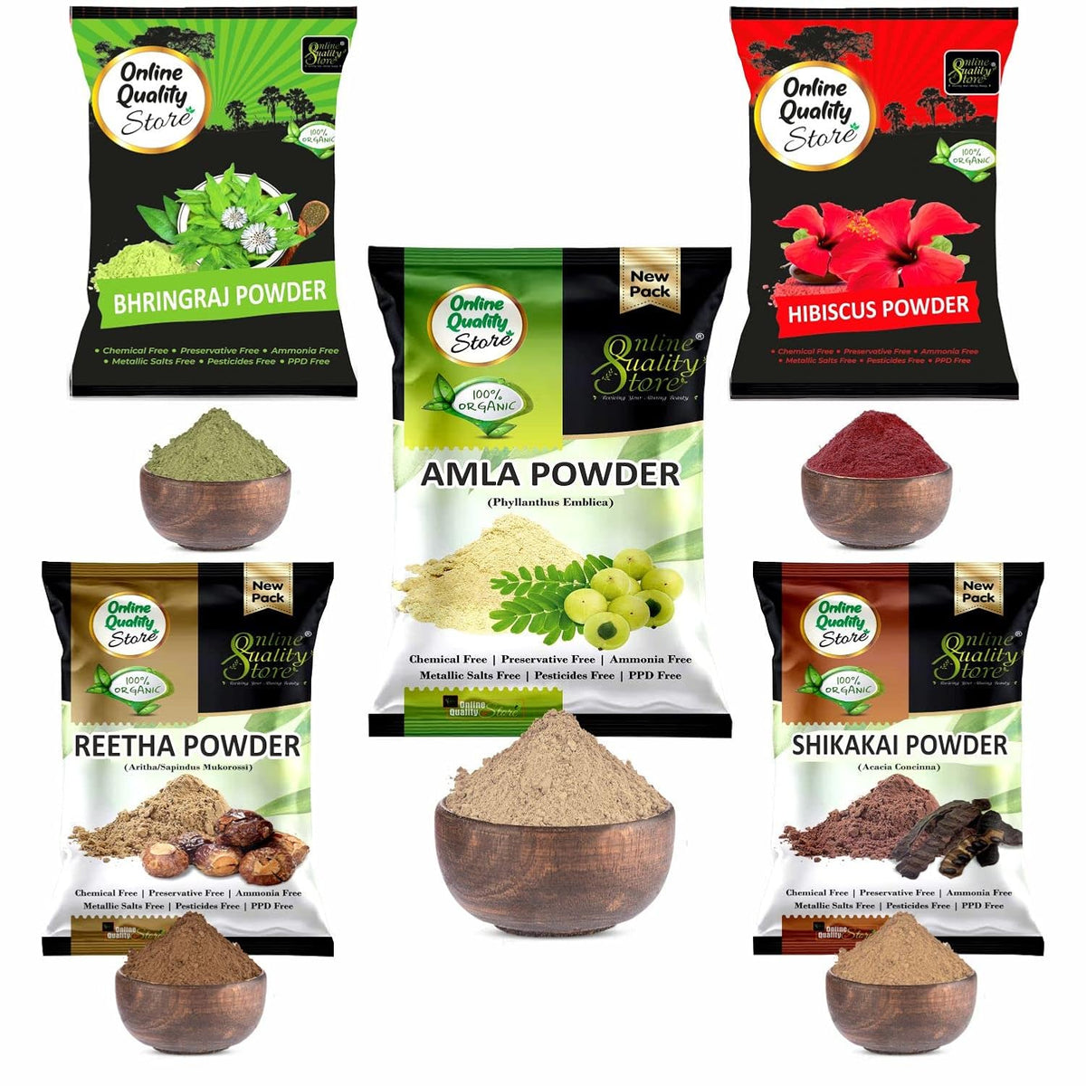 Online Quality Store Amla Reetha Shikakai Bhringraj and Hibiscus Powder for Hair