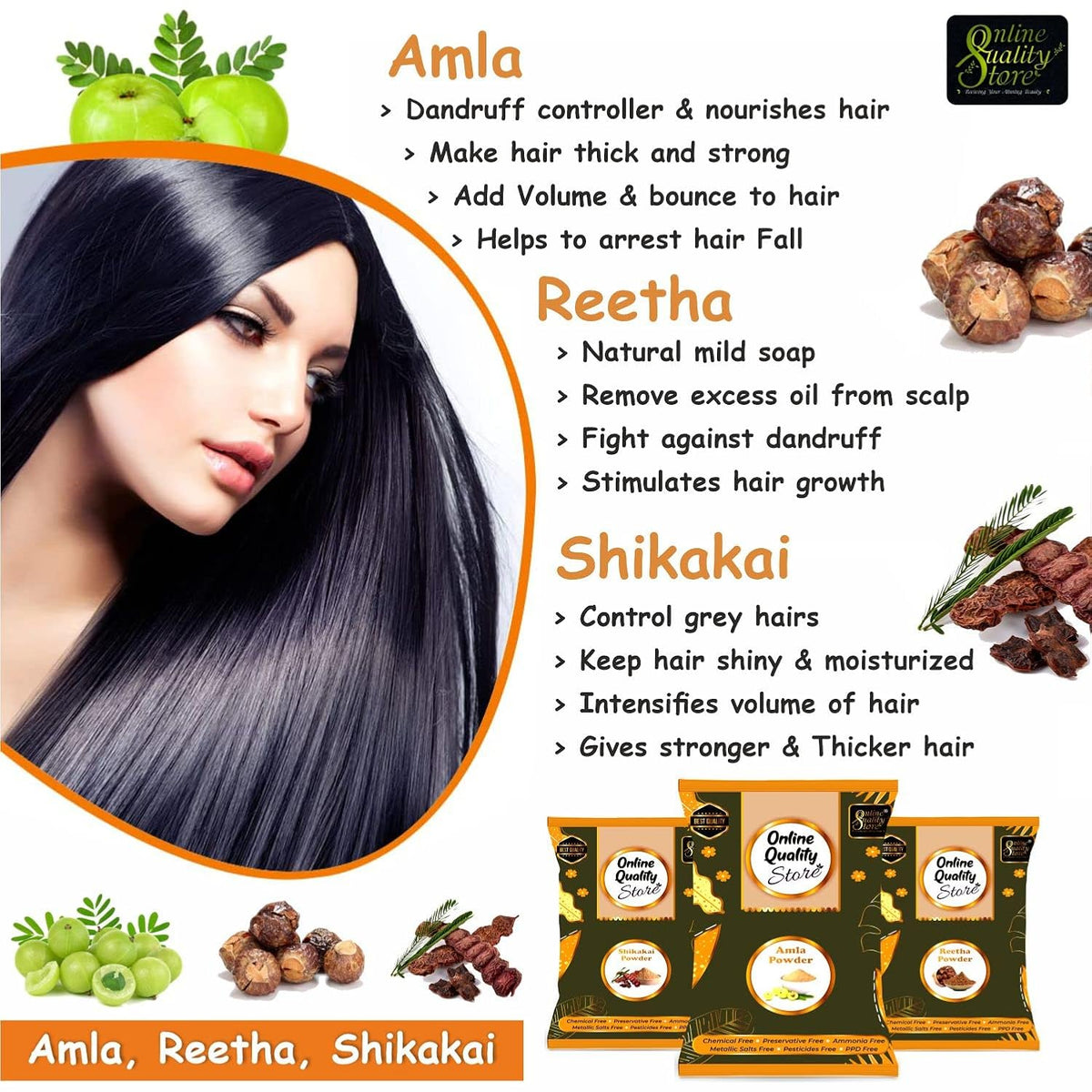 Online Quality Store Amla, Reetha, Shikakai, Bhringraj and Hibiscus Powder for Hair |hair mask for dry and frizzy hair |hair pack powder |hair pack combo |hair mask for smoothening hair,1400g