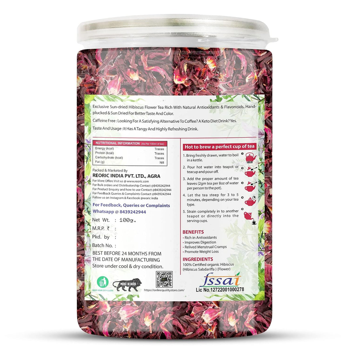 BRALCON Organic Herbal Tea Combo Pack- Hibiscus Flower Tea, Butterfly Pea Flower Tea, Rose Flower Tea- 300g(100g x 3 Pack)