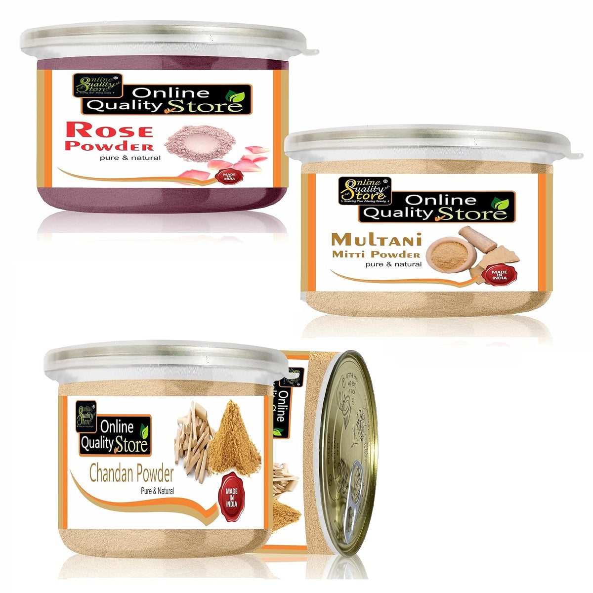 Online Quality Store Chandan Powder +Rose Powder +Multani Mitti Powder |sandalwood powder |chandan for pooja,face,facepack,pooja tilak,laddu gopal |rose powder for face |,Fuller's Earth , Bentonite Clay ,(400g,combo pack)