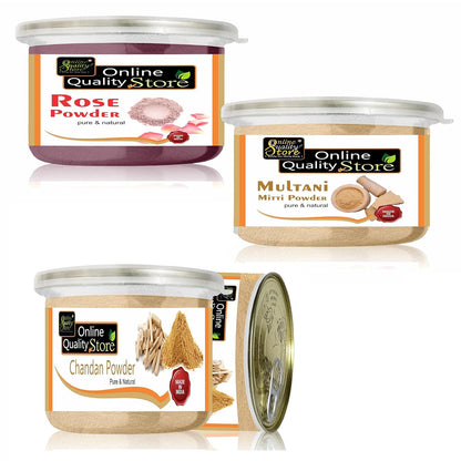 Online Quality Store Chandan Powder +Rose Powder +Multani Mitti Powder |sandalwood powder |chandan for pooja,face,facepack,pooja tilak,laddu gopal |rose powder for face |,Fuller's Earth , Bentonite Clay ,(400g,combo pack)