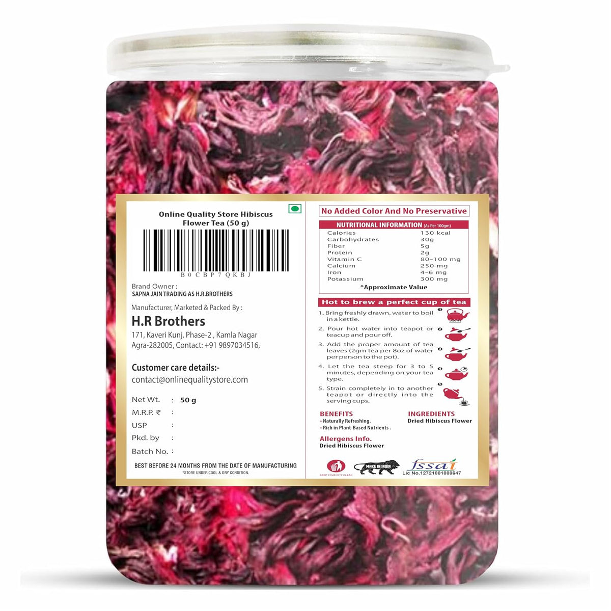 Online Quality Store Organic Hibiscus Flower Tea - 50Gram|Hibiscus Tea Leaves|Natural Hibiscus Flower Tea Whole Leaf Used For Iced Tea