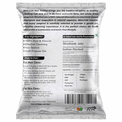 BRALCON Organic Raw Reetha, Amla, Shikakai Combo Pack- 300g(100g x 3 Pack)