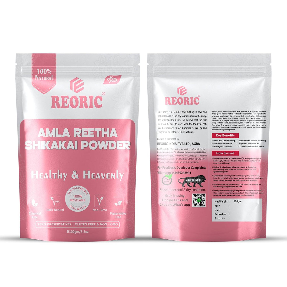 REORIC Amla Reetha Shikakai Powder for Hair Cleansing -100g