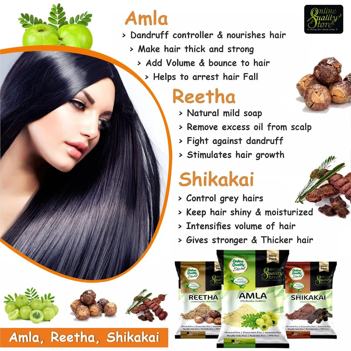 Online Quality Store Amla Reetha Shikakai Bhringraj and Hibiscus Powder for Hair