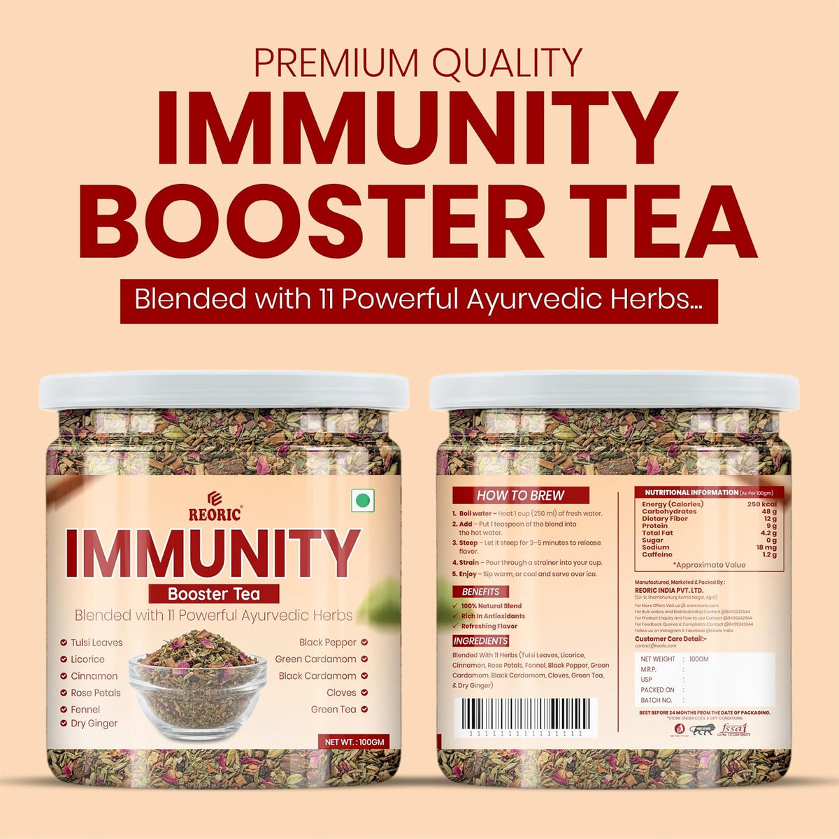 REORIC Herbal Tea Blend with 11 Spices & Botanical Ingredients -100g