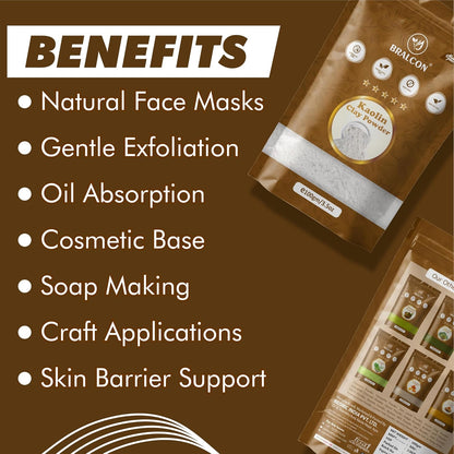 BRALCON Pure Kaolin Clay Powder 100gm – Natural Cosmetic Grade, Gentle for DIY Skincare & Face Masks